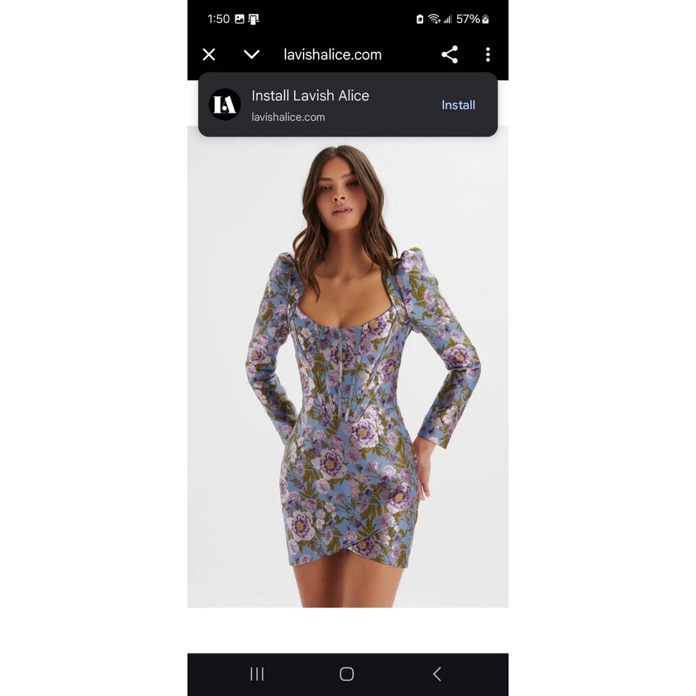 LENNON Jaquard Corset Wrap Mini Dress In Blue Purple Size 8